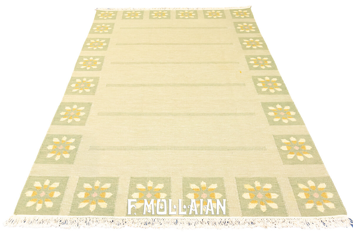 Rollakan Swedish Flat-weave Rug Cream/Green Color n°:535779